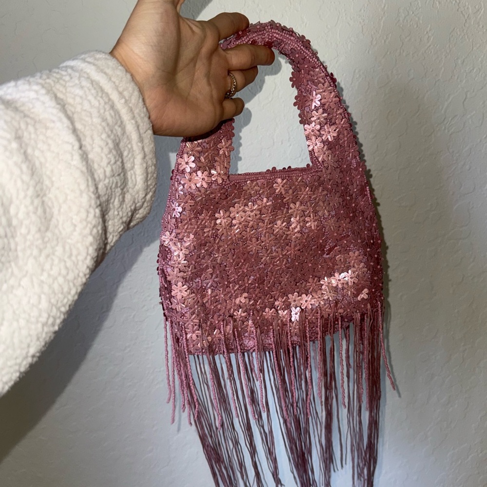 Pink Sequin beaded Handbag - Picture 2 of 3